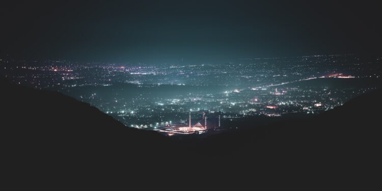Aerial view of islamabad at night