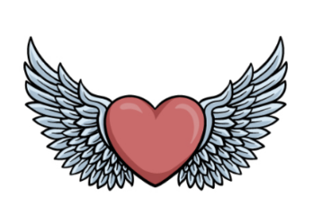 Instructions for drawing a heart with wings 